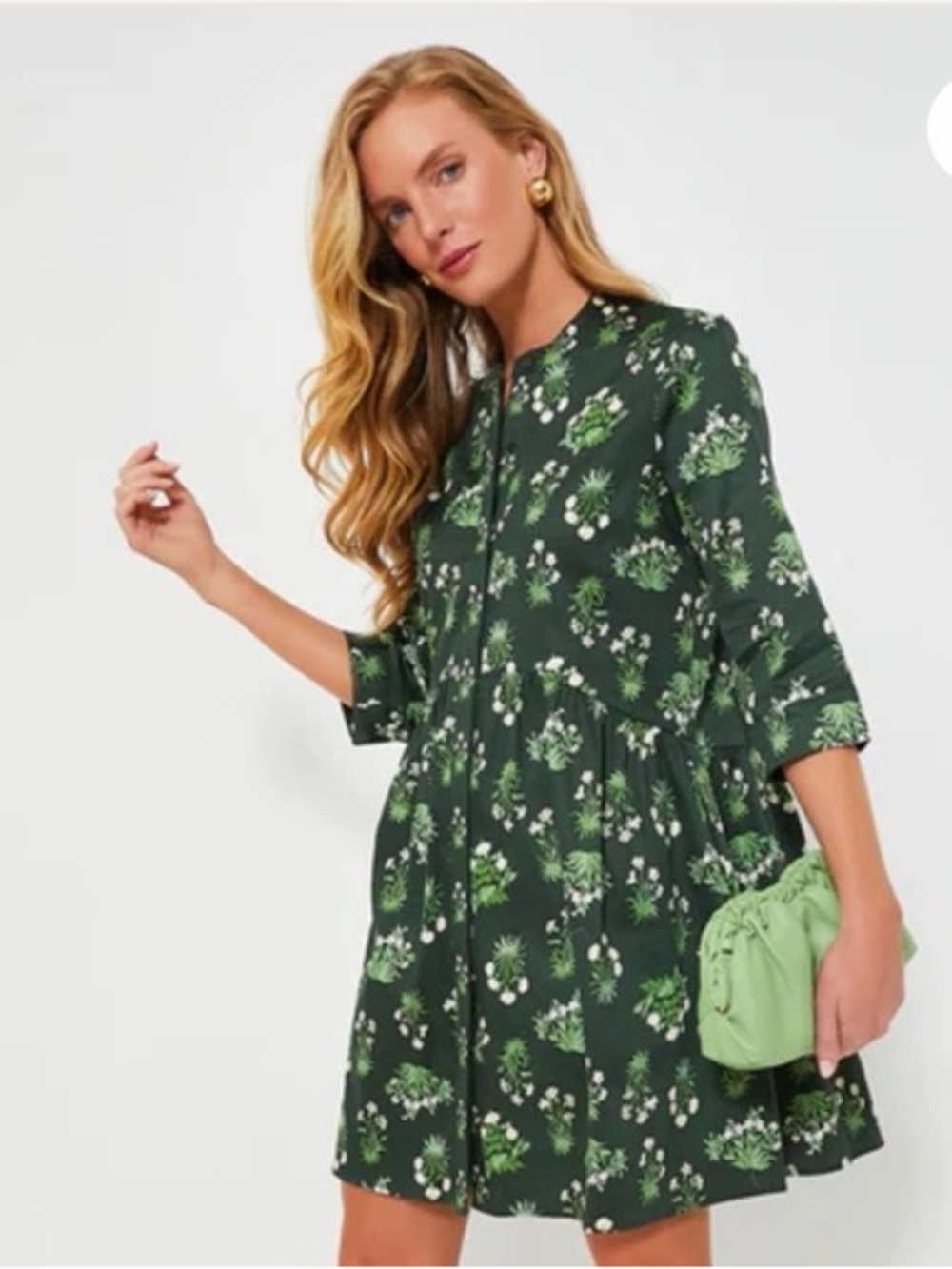 Tuckernuck Green Floral Oversized Drop Waist Mini Dress XS